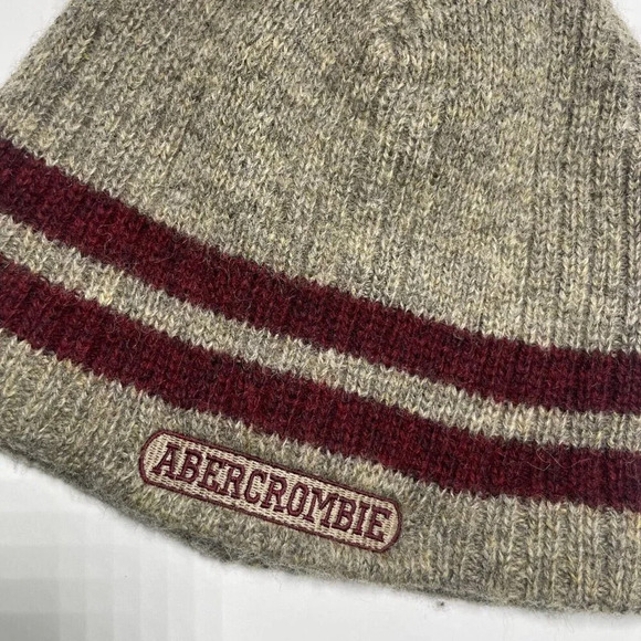 Abercrombie & Fitch Wool Beanie Mens Blue Striped Cap Hat Winter Y2K 90s OS - Picture 2 of 8